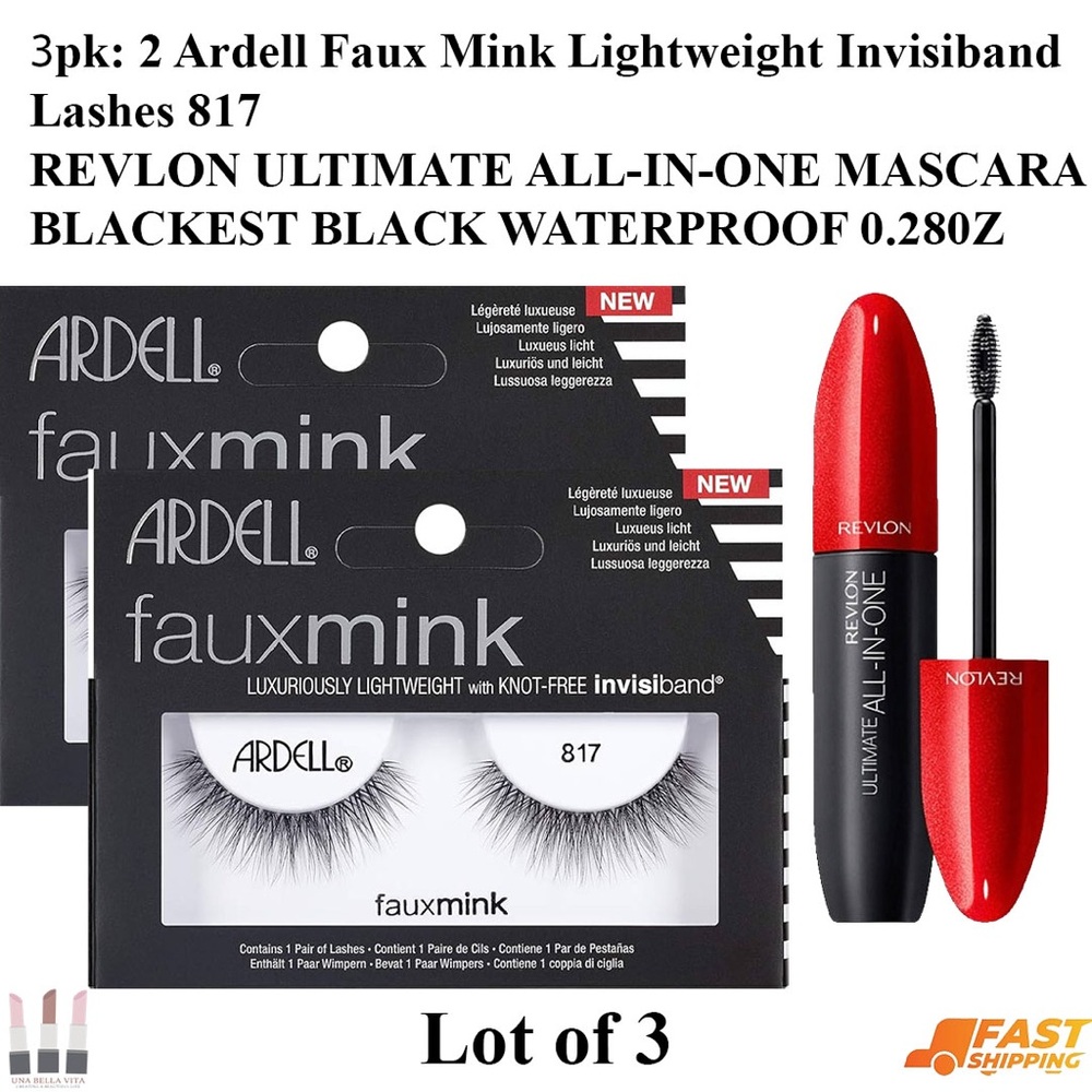 2 Ardell Faux Mink Lashes with Revlon Black Mascara